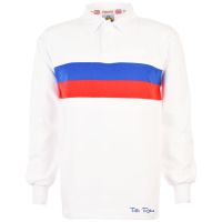 Biała koszula TOFFS Retro z długimi rękawami i królewskim/czerwonym paskiem
